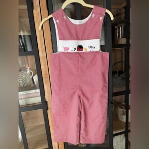 Farm animals smocked jon jon longall romper jumpsuit toddler boy cow pig barn